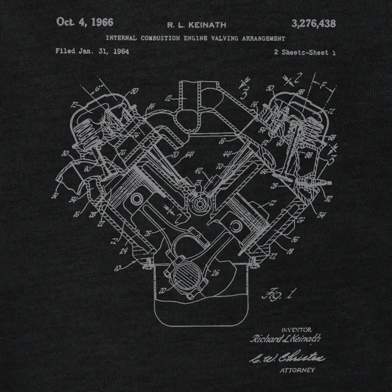 v8 shirt with a BBC engine patent