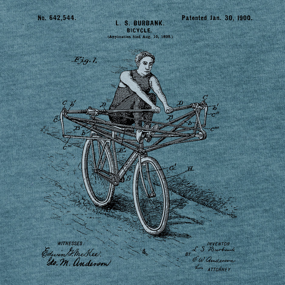Dodo Tees' Funny engineering shirt that features a crazy patent for a rowing crew bike exercise machine. The mens gym shirts are made from buttery soft heather fabric.