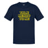 Dodo Tees Navy Geek tshirt that reads Talk Nerdy To Me in a yellow 8 bit font that has been lightly distressed.