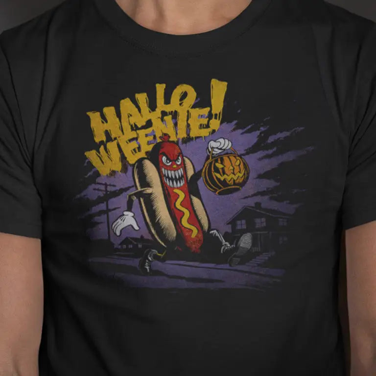 man in Halloween spirit shirt closeup