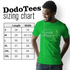Offensive Tee Shirts For Men sizing chart. Green shirt with Giant Pees on front