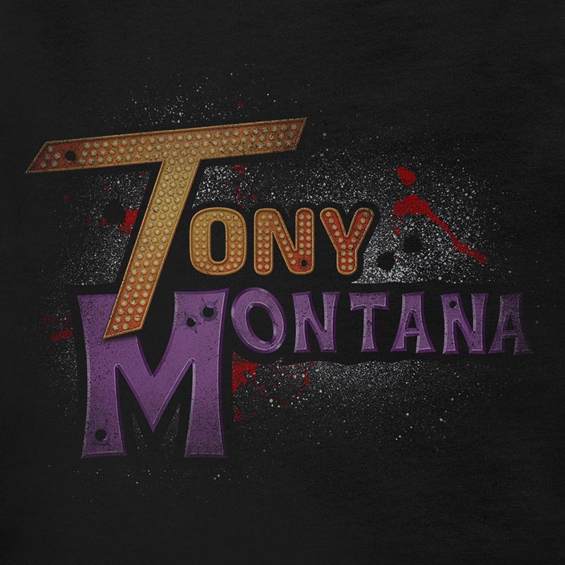 Tony Montana Shirt shirt design featuring blood and cocaine. The gangster shirts feature an original design that parodies the Hannah Montana show.