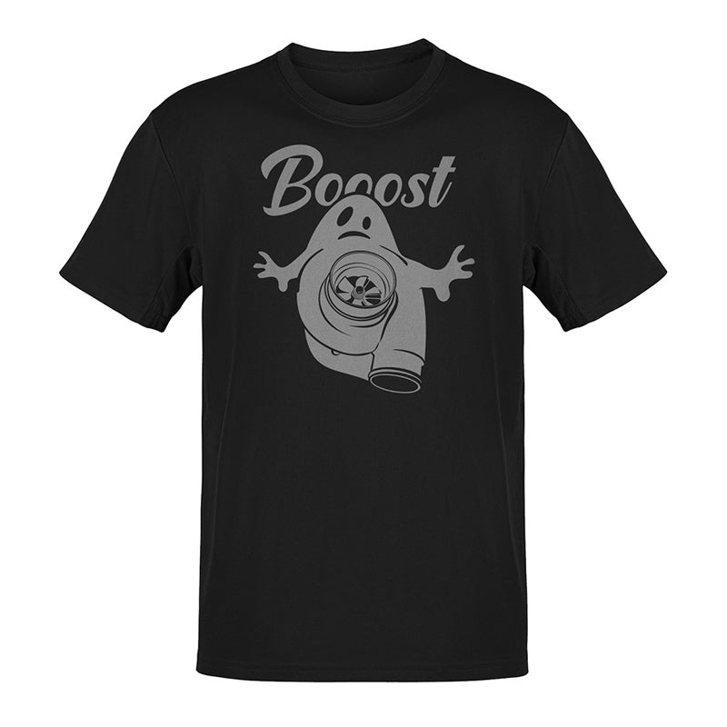 booost turbo shirt in black by dodo tees. The car shirt is side-seamed for a fitted look.