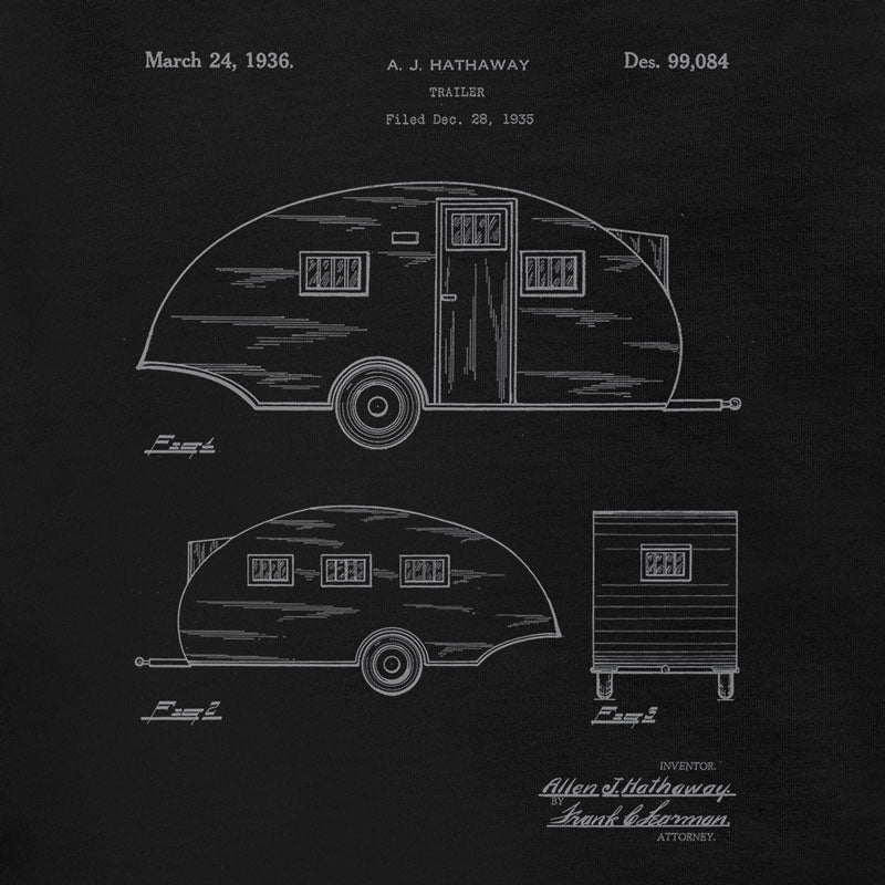 camping shirt for men with a unique 1935 camper patent design, by Dodo. It makes an ideal Camping Gift For Dad.