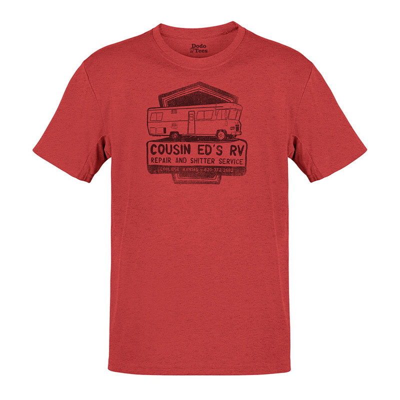 christmas t shirt with cousin eds rv logo in heather canvas red by dodo tees