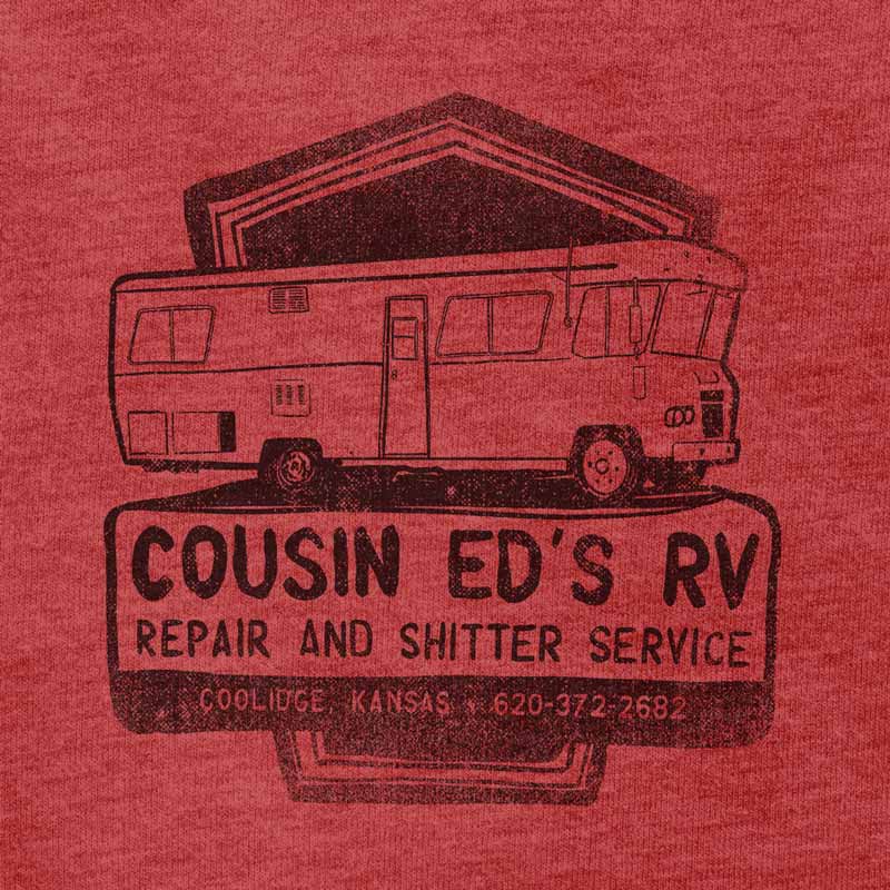 close up of cousin eds rv christmas t shirt by dodo tees