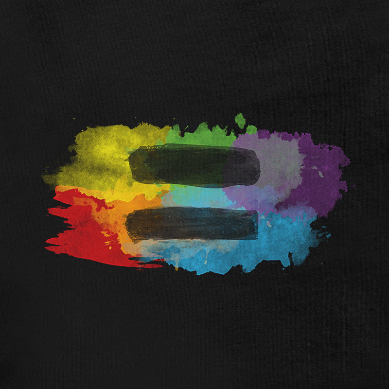 equal pride t shirt by dodo tees featuring a rainbow watercolor graphic with an equal sign.