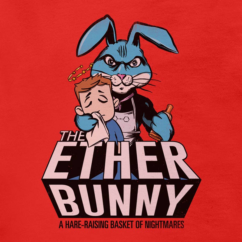 detail view of easter tshirt with funny ether bunny graphic by dodo tees