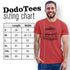 funny Christmas shirt sizing chart for Dodo Tees with model wearing cousin ed's rv logo