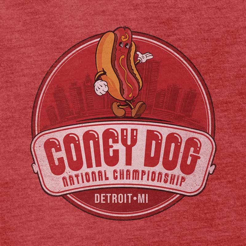 hot dog shirt reading Coney Dog National Championship. BBQ shirt by Dodo Tees.