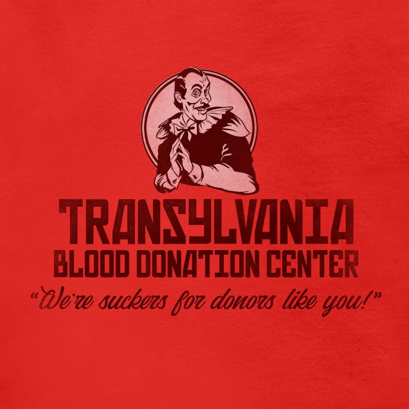 mens halloween tee shirts with Transylvania blood donation center logo