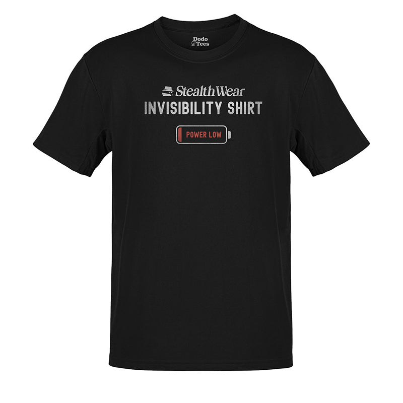 detailed shot of nerd shirt with stealth wear invisibility shirt logo in black by dodo tees