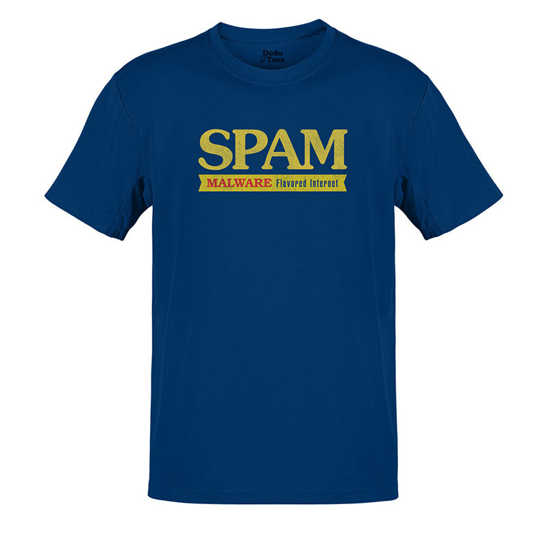 Dodo Tees nerd shirts that parodies the canned food by reading Spam Malware flavored Internet, lightly distressed