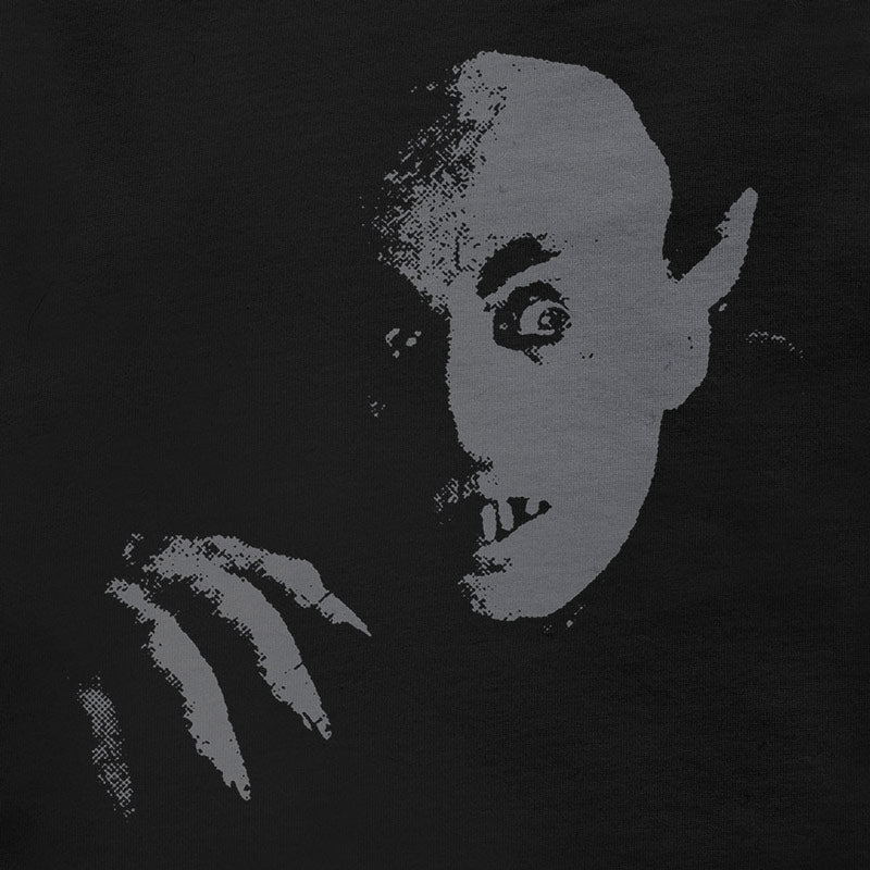 close up of the nosferatu halloween shirt by dodo tees