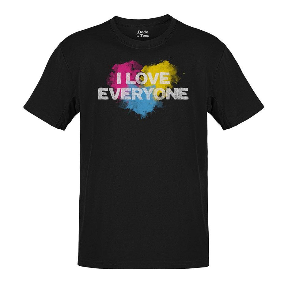pansexual pride shirt with i love everyone painted heart graphic in classic black