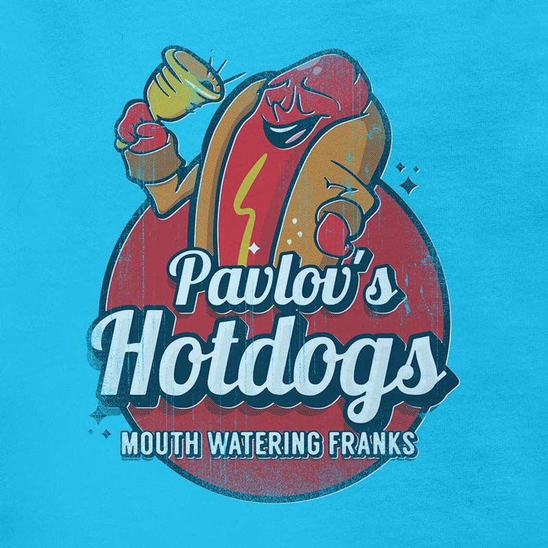 detail view of psychology t shirt with pavlovs hot dogs restaurant logo by dodo tees