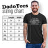 Sizing chart with man wearing political t shirt with if you trust the government you obviously failed history class typography