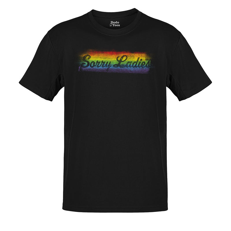 pride t shirt with sorry ladies rainbow typography design by dodo tees
