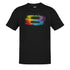 equal pride t shirts featuring a rainbow watercolor graphic with an equal sign in black. Side-seamed gay pride tshirt.