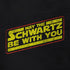 detail view of shirt for movie lovers with may the schwartz be with you logo
