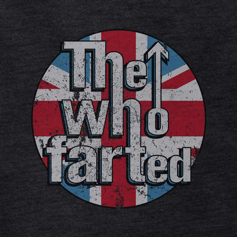 detail view of dad t shirt with the who farted parody logo by dodo tees