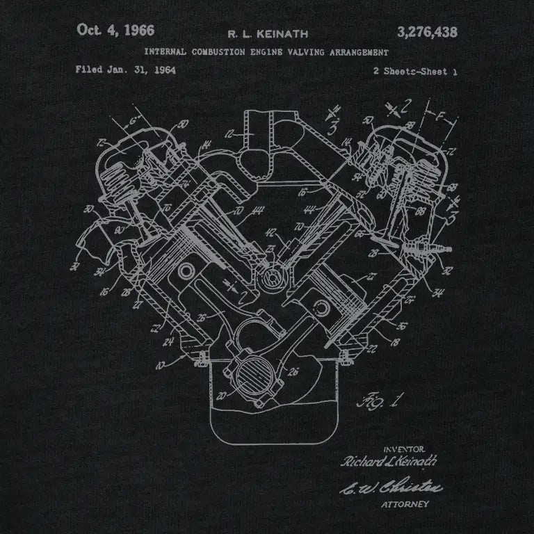 v8 shirt with a BBC engine patent