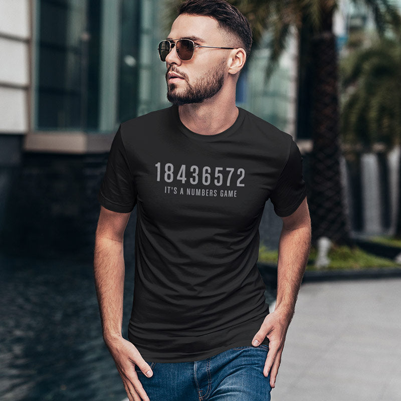 Guy wearing the 18436572 sbc firing order automobile t shirt in black by Dodo Tees.