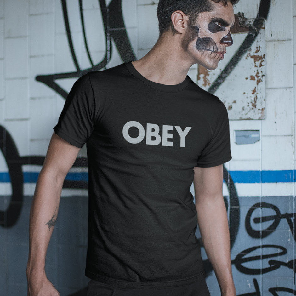 80s movie t shirts that read Obey. The Dystopian Shirts come with complimentary shipping.