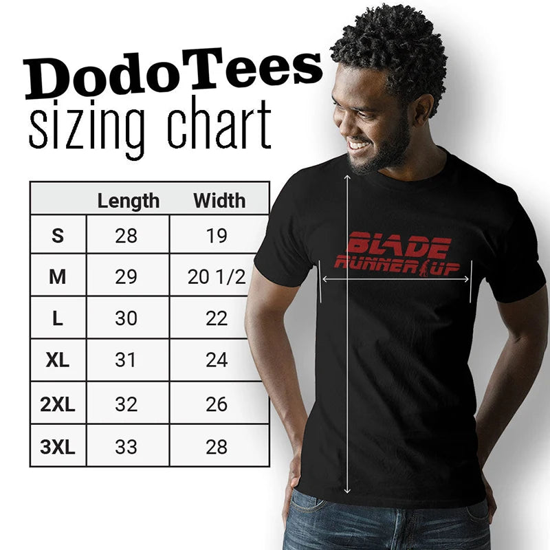 parody movie t shirt sizing chart. available in sizes small to 3XL