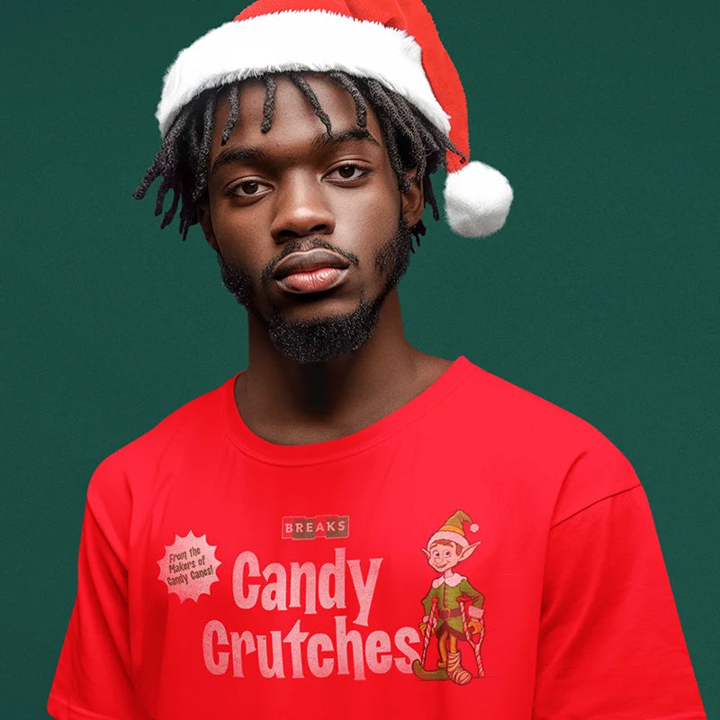 funny xmas tees with the candy crutches design parodying candy canes.