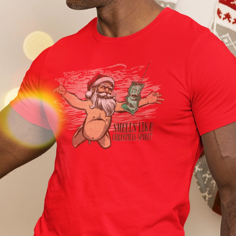 Funny Xmas Tees | Smells Like Christmas Spirit Santa Tee