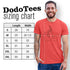 dodo tees sizing chart for cycling t shirt, available in sizes small through 3XL