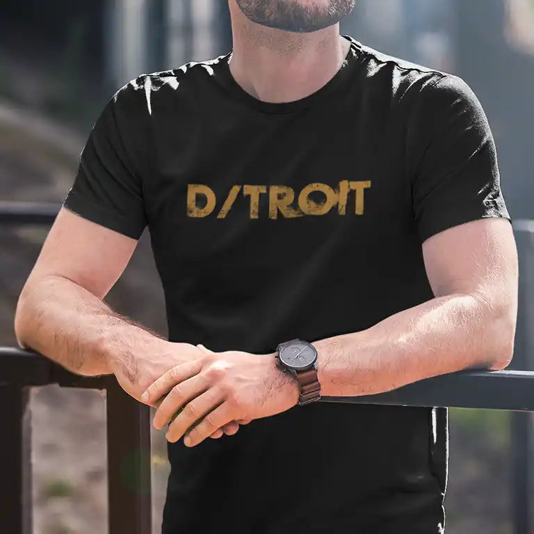 Man in Detroit Tshirt that is made in Michigan