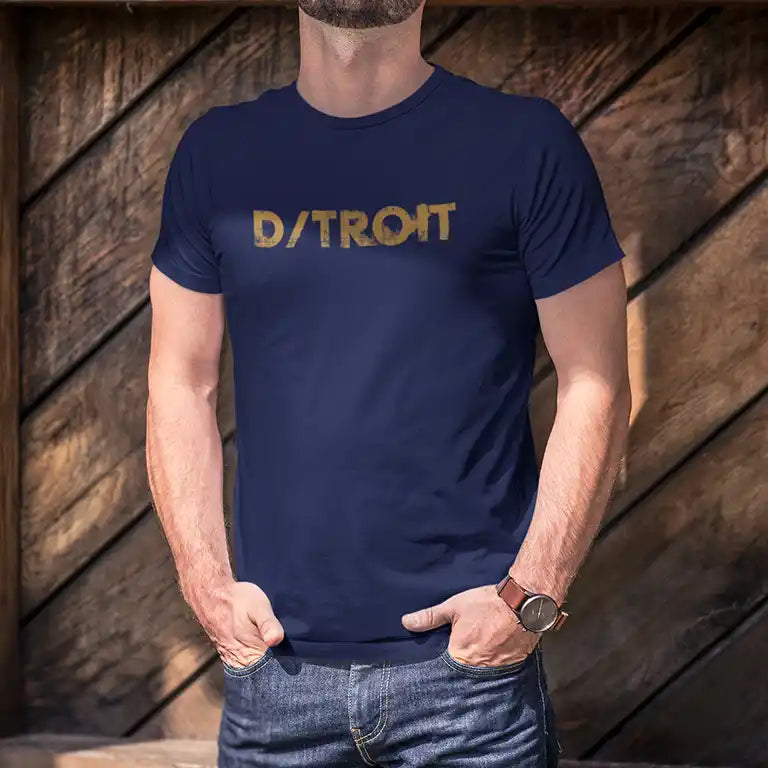 Man wearing a Detroit tshirt