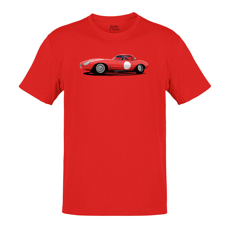 car shirt with e type in red by dodo tees