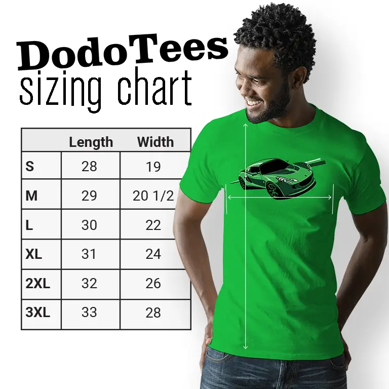 Car shirt Sizing chart for the Elise design