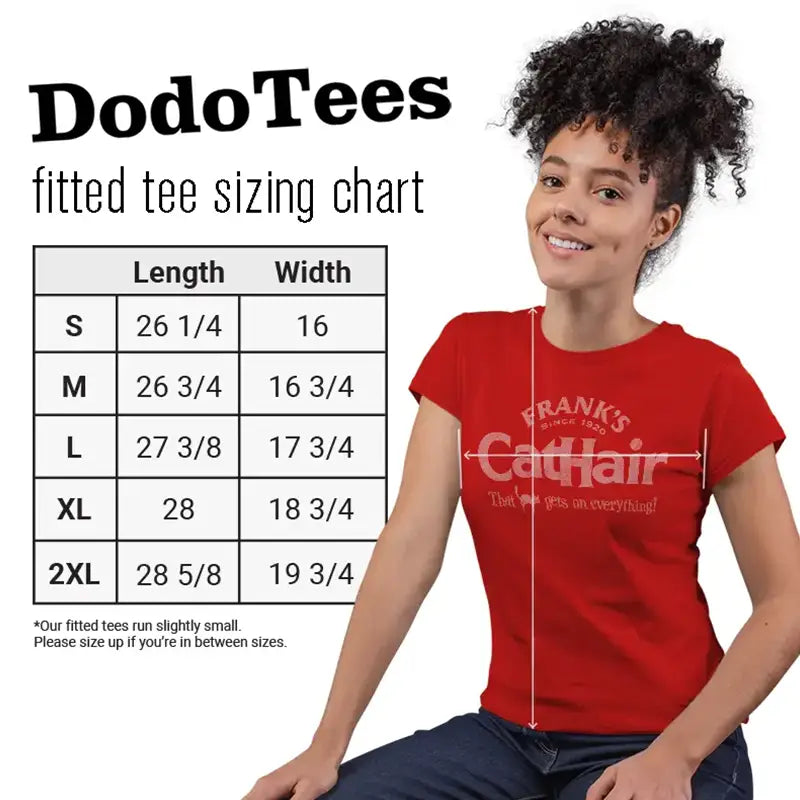 Franks Cat Hair cat shirt for women sizing chart