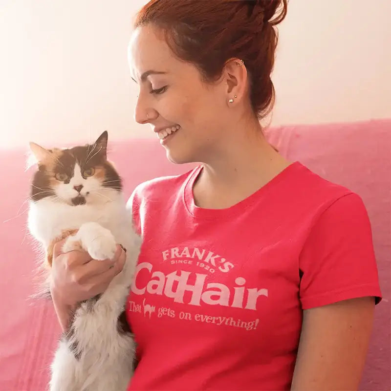 woen holding cat wearing the Franks Cat shirt