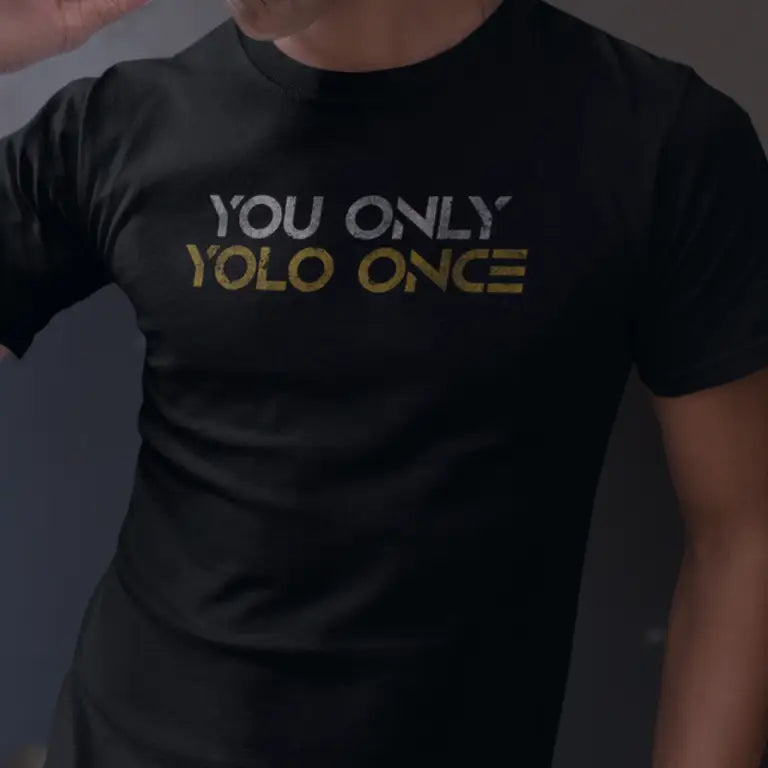 funny tees for men by Dodo Tees. graphic shirt reads You only YOLO once.