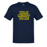 Dodo Tees Navy Geek tshirt that reads Talk Nerdy To Me in a yellow 8 bit font that has been lightly distressed.