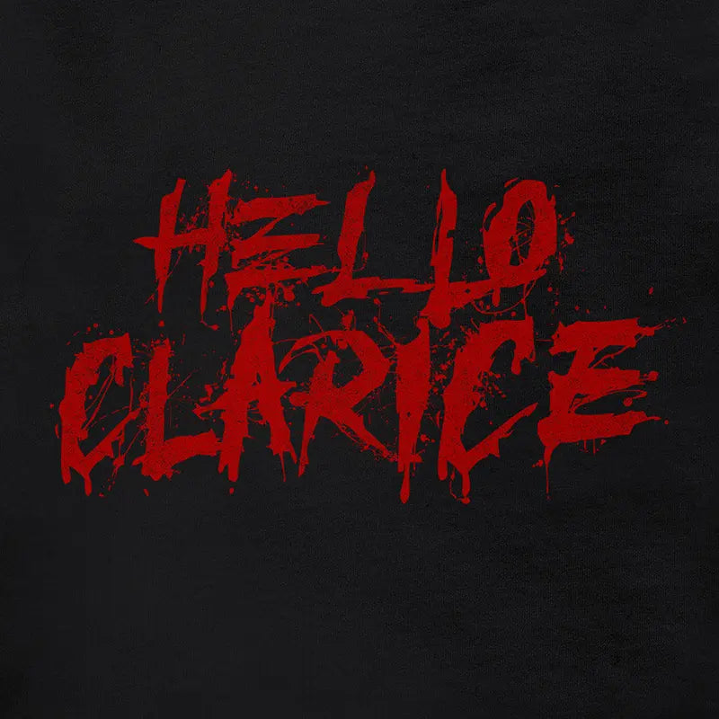 halloween themed t shirt that reads hello clarice in bloody tye