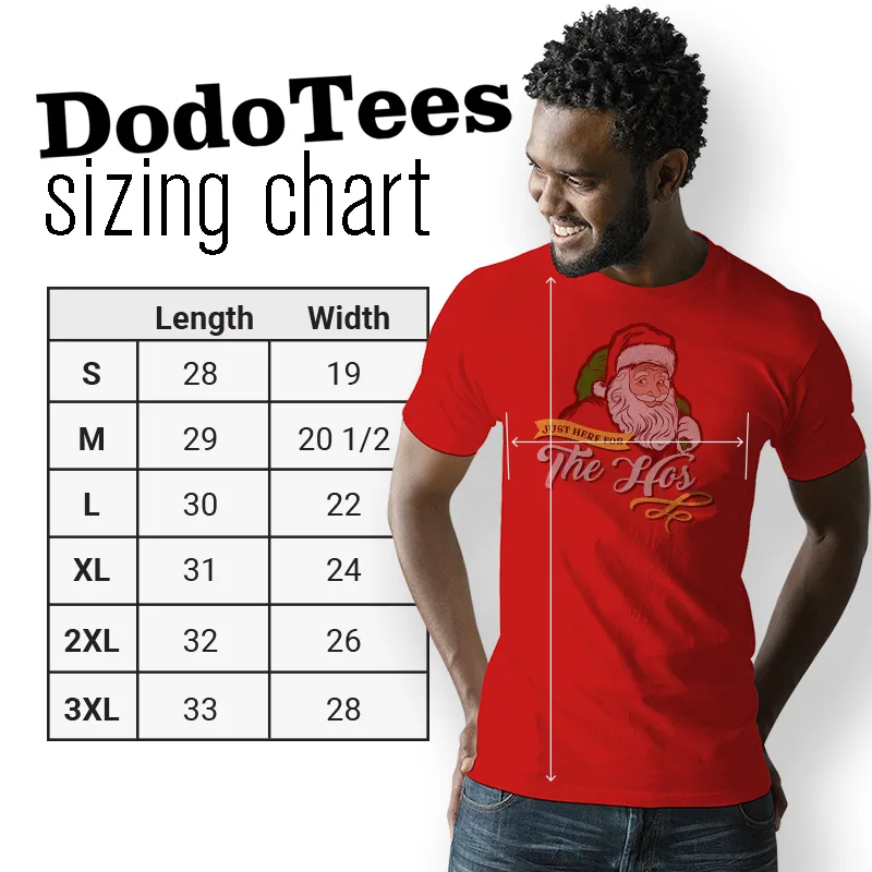 holiday shirts sizing chart. available in sizes small to 3XL