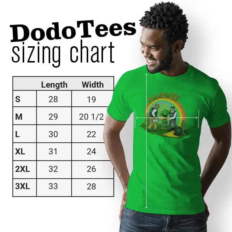 IRS St Pats t shirts sizing chart