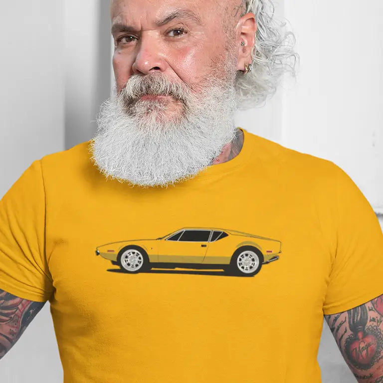 man wearing an Italian Auto Tshirt featuring a legendary sports car