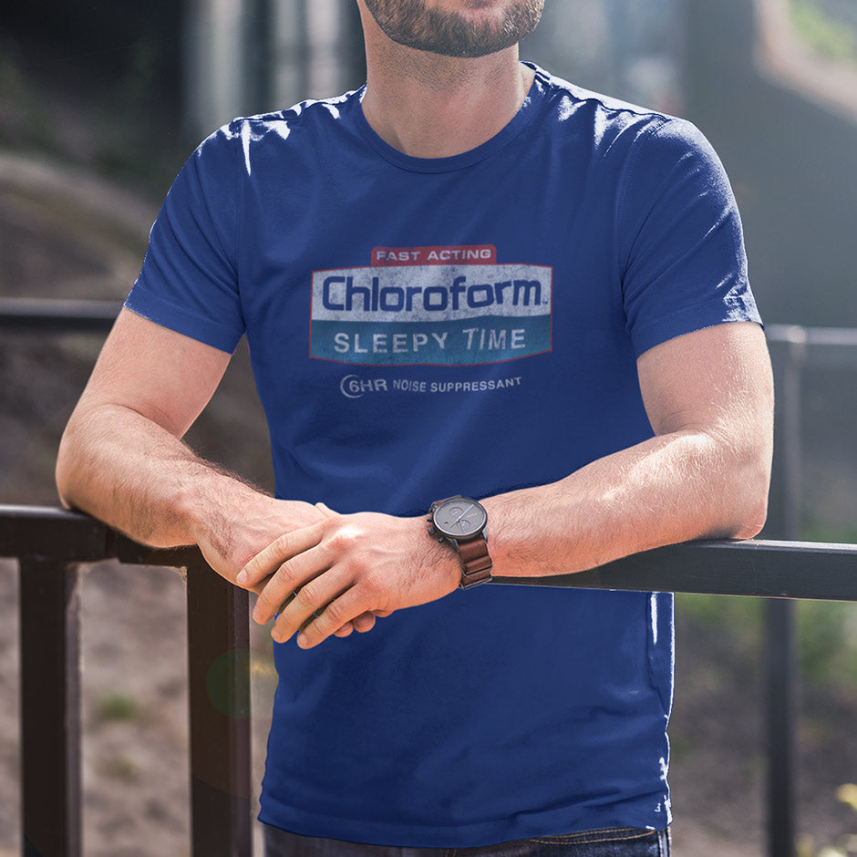 Chloroform offensive tee shirts for men by Dodo Tees. The Adult Humor Shirts are crafted with high-quality inks and materials.