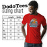 dodo tees physics shirts sizing chart. available in sizes small through 3XL