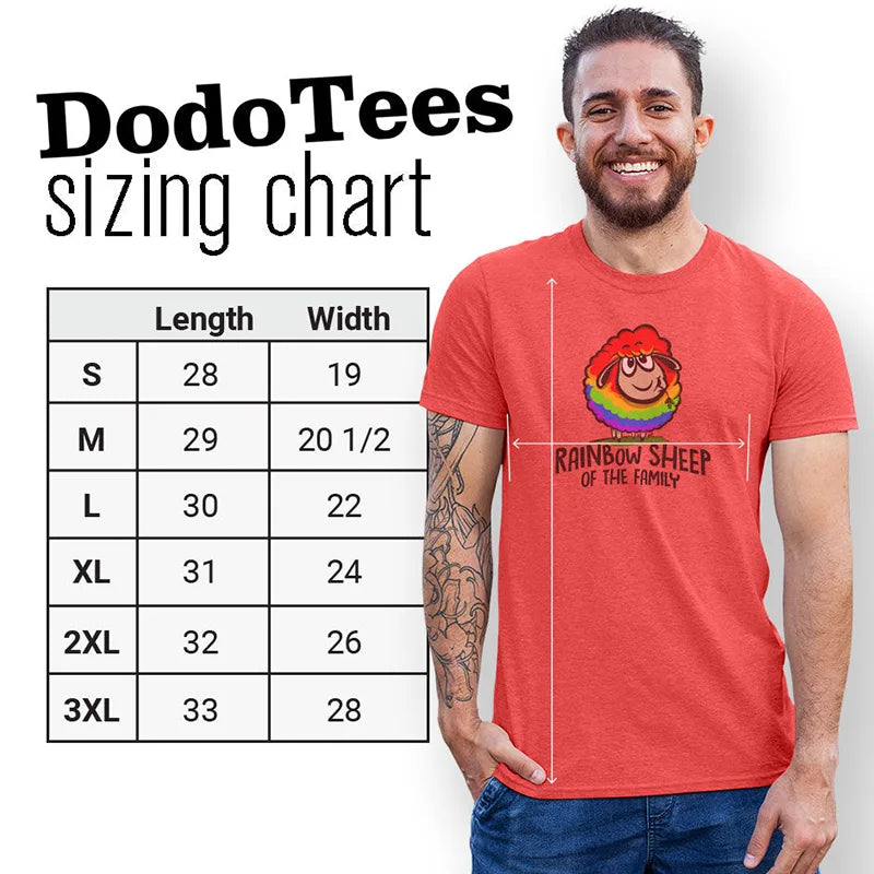 pride t shirts sizing chart. available in sizes small to 3XL