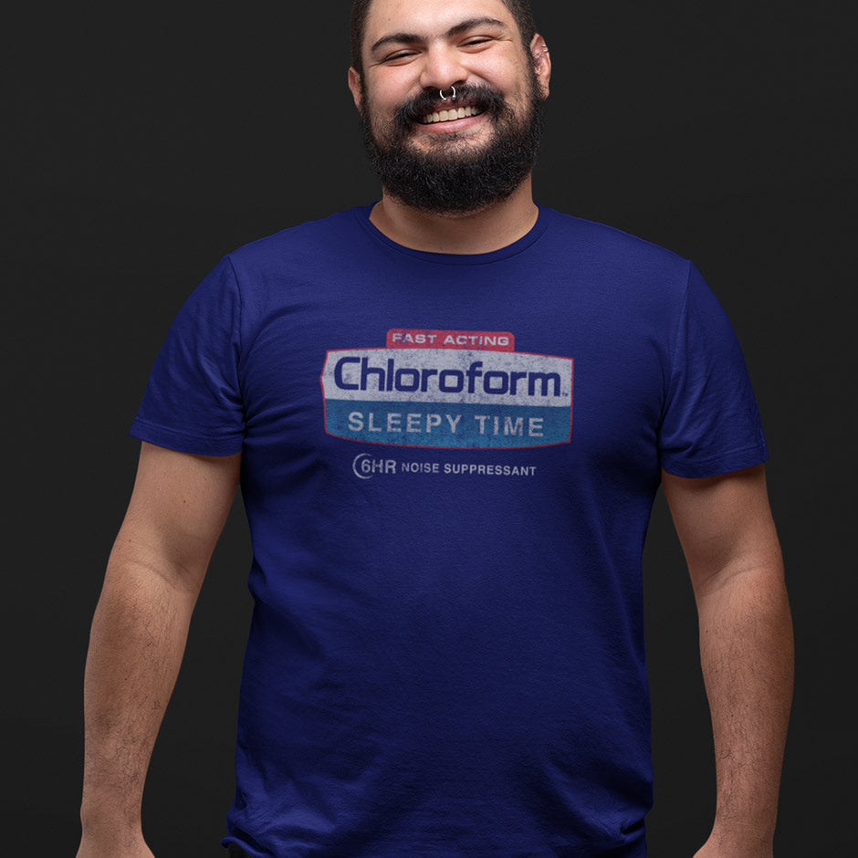 Dodo Tees Chloroform Sleepy Time sarcastic t shirts. The Adult Humor Shirts feature a side-seamed construction for that perfect fit.