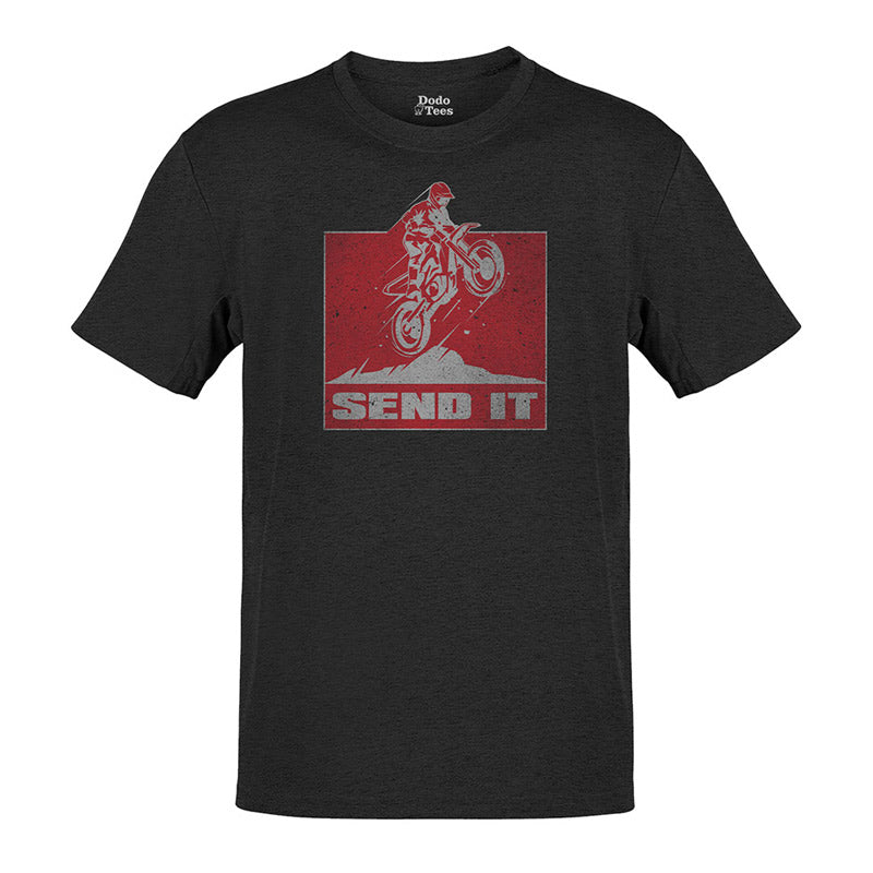 motocross t shirt with send it dirt bike graphic in heather charcoal