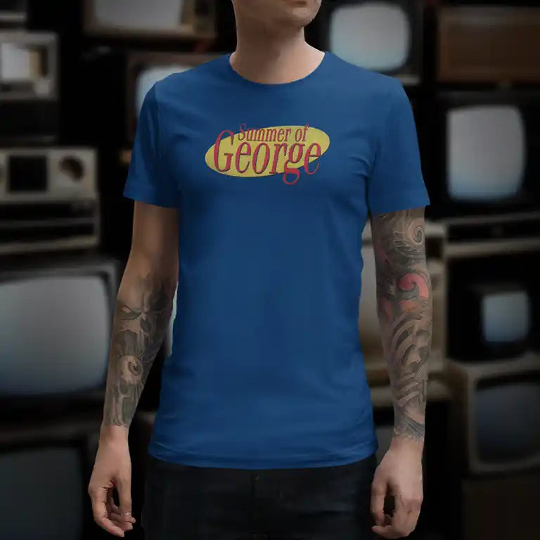 Man wearing the Summer of George TV show shirt